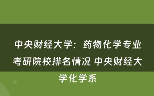中央财经大学：药物化学专业考研院校排名情况 中央财经大学化学系
