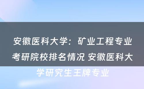 安徽医科大学：矿业工程专业考研院校排名情况 安徽医科大学研究生王牌专业