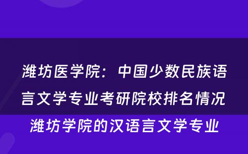 潍坊医学院：中国少数民族语言文学专业考研院校排名情况 潍坊学院的汉语言文学专业