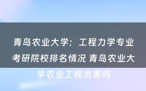 青岛农业大学：工程力学专业考研院校排名情况 青岛农业大学农业工程厉害吗