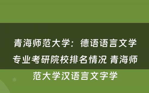 青海师范大学：德语语言文学专业考研院校排名情况 青海师范大学汉语言文字学