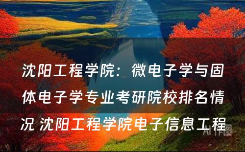 沈阳工程学院：微电子学与固体电子学专业考研院校排名情况 沈阳工程学院电子信息工程