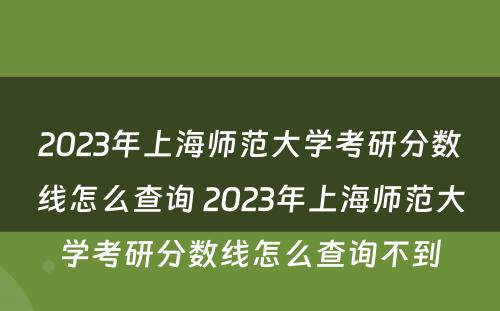 2023年上海师范大学考研分数线怎么查询 2023年上海师范大学考研分数线怎么查询不到