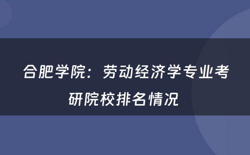 合肥学院：劳动经济学专业考研院校排名情况 