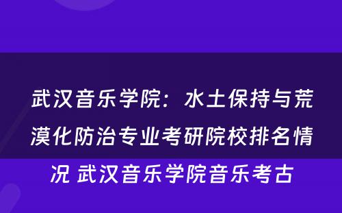 武汉音乐学院：水土保持与荒漠化防治专业考研院校排名情况 武汉音乐学院音乐考古