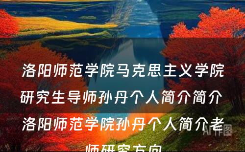 洛阳师范学院马克思主义学院研究生导师孙丹个人简介简介 洛阳师范学院孙丹个人简介老师研究方向