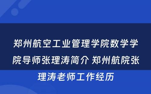 郑州航空工业管理学院数学学院导师张理涛简介 郑州航院张理涛老师工作经历