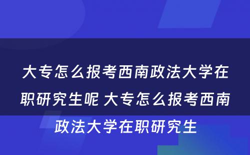 大专怎么报考西南政法大学在职研究生呢 大专怎么报考西南政法大学在职研究生