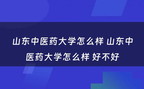 山东中医药大学怎么样 山东中医药大学怎么样 好不好