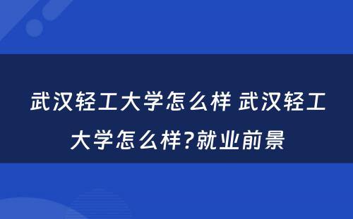 武汉轻工大学怎么样 武汉轻工大学怎么样?就业前景