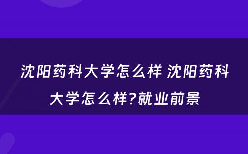 沈阳药科大学怎么样 沈阳药科大学怎么样?就业前景