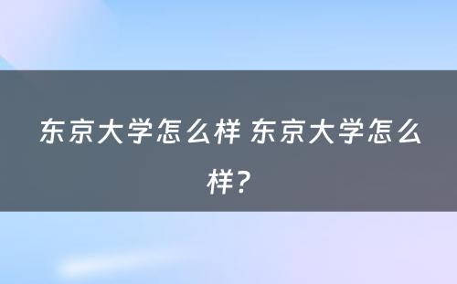 东京大学怎么样 东京大学怎么样?