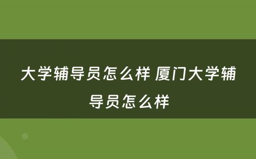 大学辅导员怎么样 厦门大学辅导员怎么样