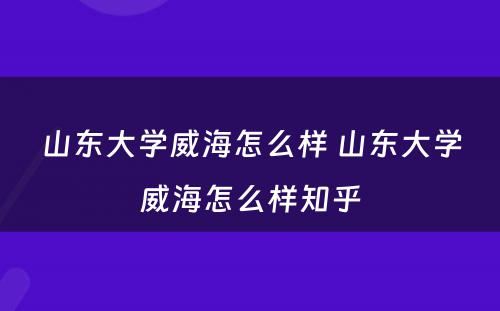 山东大学威海怎么样 山东大学威海怎么样知乎
