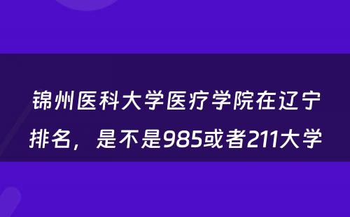 锦州医科大学医疗学院在辽宁排名，是不是985或者211大学