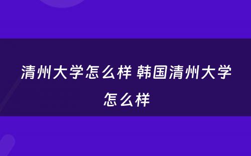 清州大学怎么样 韩国清州大学怎么样