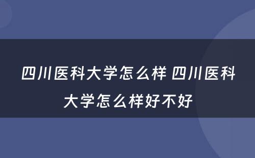 四川医科大学怎么样 四川医科大学怎么样好不好