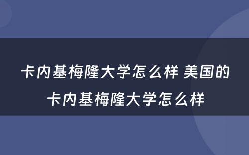 卡内基梅隆大学怎么样 美国的卡内基梅隆大学怎么样