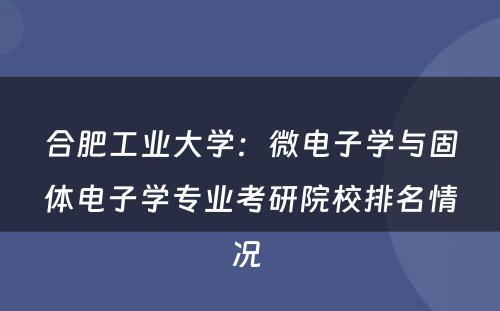 合肥工业大学：微电子学与固体电子学专业考研院校排名情况 