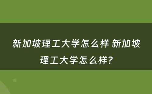 新加坡理工大学怎么样 新加坡理工大学怎么样?