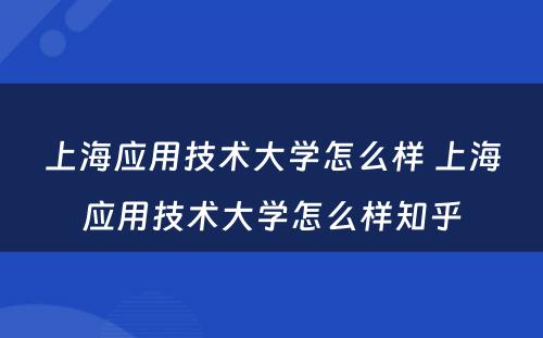 上海应用技术大学怎么样 上海应用技术大学怎么样知乎