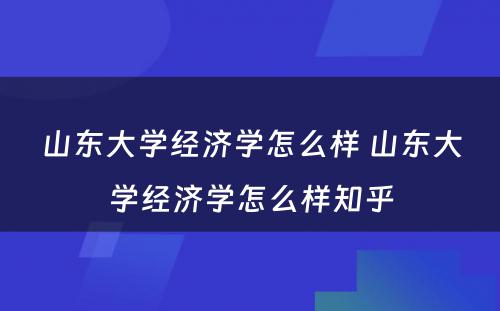 山东大学经济学怎么样 山东大学经济学怎么样知乎