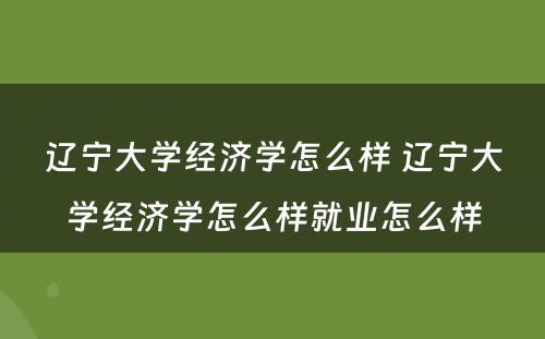 辽宁大学经济学怎么样 辽宁大学经济学怎么样就业怎么样