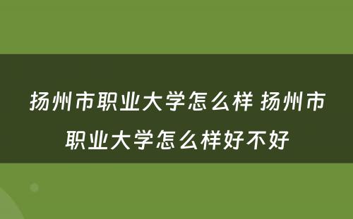 扬州市职业大学怎么样 扬州市职业大学怎么样好不好