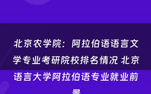 北京农学院：阿拉伯语语言文学专业考研院校排名情况 北京语言大学阿拉伯语专业就业前景