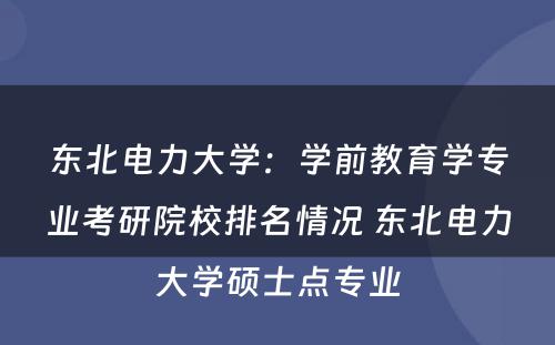 东北电力大学：学前教育学专业考研院校排名情况 东北电力大学硕士点专业