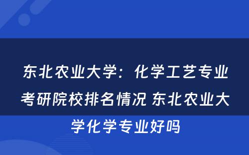 东北农业大学：化学工艺专业考研院校排名情况 东北农业大学化学专业好吗