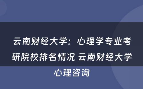 云南财经大学：心理学专业考研院校排名情况 云南财经大学心理咨询