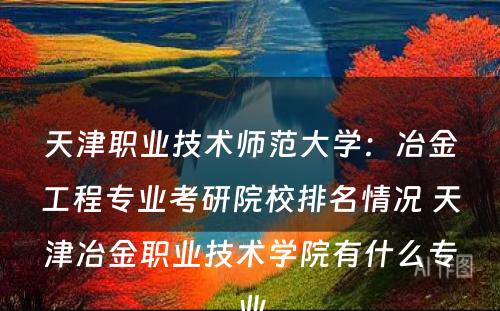 天津职业技术师范大学：冶金工程专业考研院校排名情况 天津冶金职业技术学院有什么专业