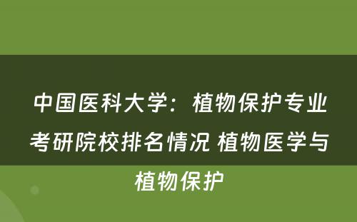 中国医科大学：植物保护专业考研院校排名情况 植物医学与植物保护