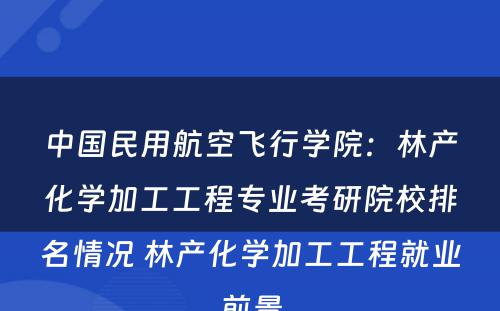 中国民用航空飞行学院：林产化学加工工程专业考研院校排名情况 林产化学加工工程就业前景