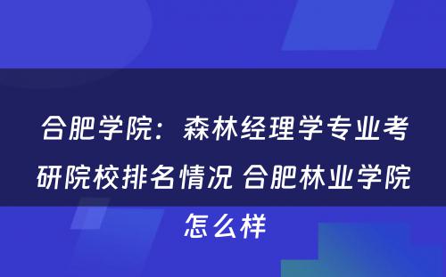 合肥学院：森林经理学专业考研院校排名情况 合肥林业学院怎么样
