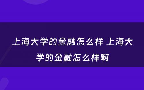 上海大学的金融怎么样 上海大学的金融怎么样啊