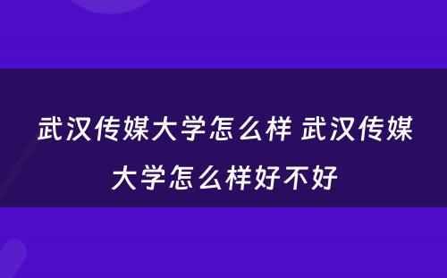 武汉传媒大学怎么样 武汉传媒大学怎么样好不好