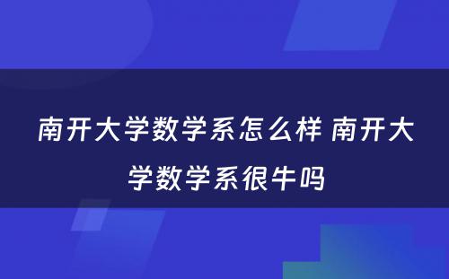 南开大学数学系怎么样 南开大学数学系很牛吗