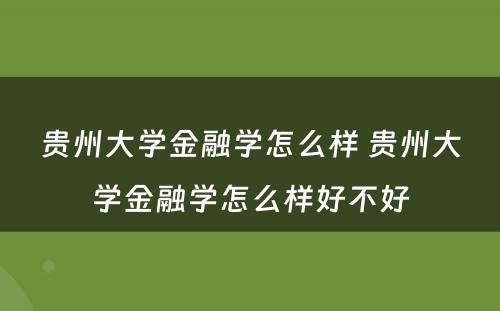 贵州大学金融学怎么样 贵州大学金融学怎么样好不好