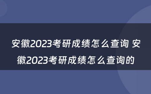 安徽2023考研成绩怎么查询 安徽2023考研成绩怎么查询的