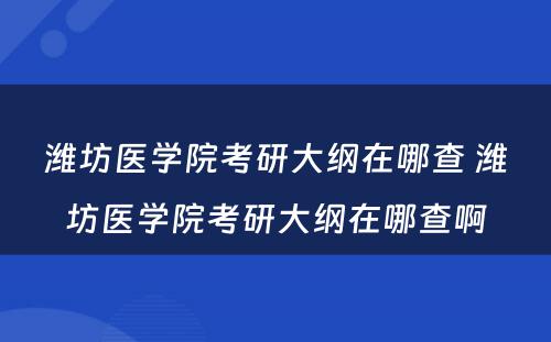 潍坊医学院考研大纲在哪查 潍坊医学院考研大纲在哪查啊