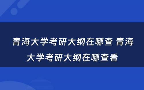 青海大学考研大纲在哪查 青海大学考研大纲在哪查看