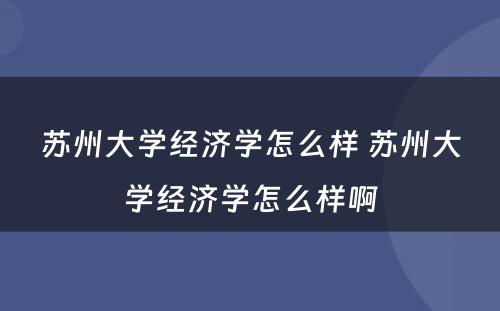 苏州大学经济学怎么样 苏州大学经济学怎么样啊