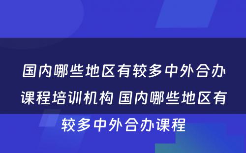 国内哪些地区有较多中外合办课程培训机构 国内哪些地区有较多中外合办课程