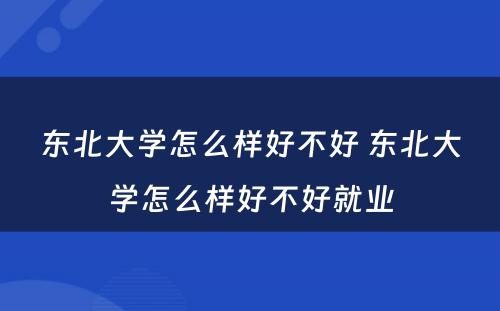 东北大学怎么样好不好 东北大学怎么样好不好就业