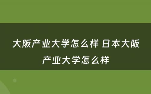 大阪产业大学怎么样 日本大阪产业大学怎么样