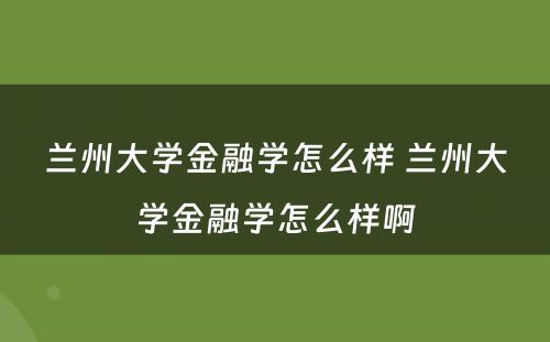 兰州大学金融学怎么样 兰州大学金融学怎么样啊