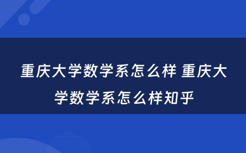 重庆大学数学系怎么样 重庆大学数学系怎么样知乎