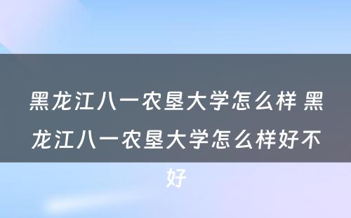 黑龙江八一农垦大学怎么样 黑龙江八一农垦大学怎么样好不好